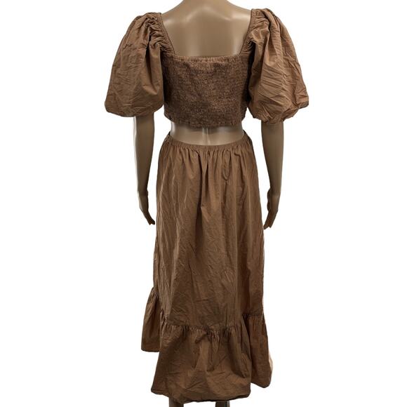 Faithfull The Brand Plain Hazelnut Bloom Midi Dress - Picture 10 of 14